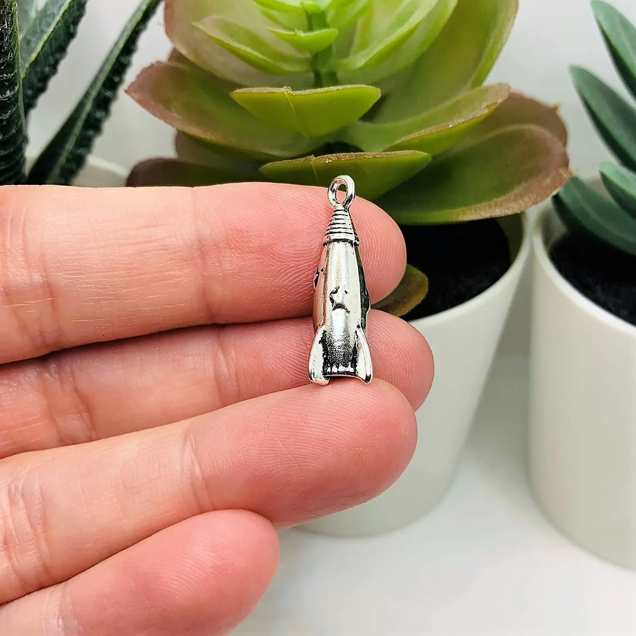 1, 4, 20 or 50 Pieces:  Silver 3D Rocket Ship Charms, Space Charm - 3D