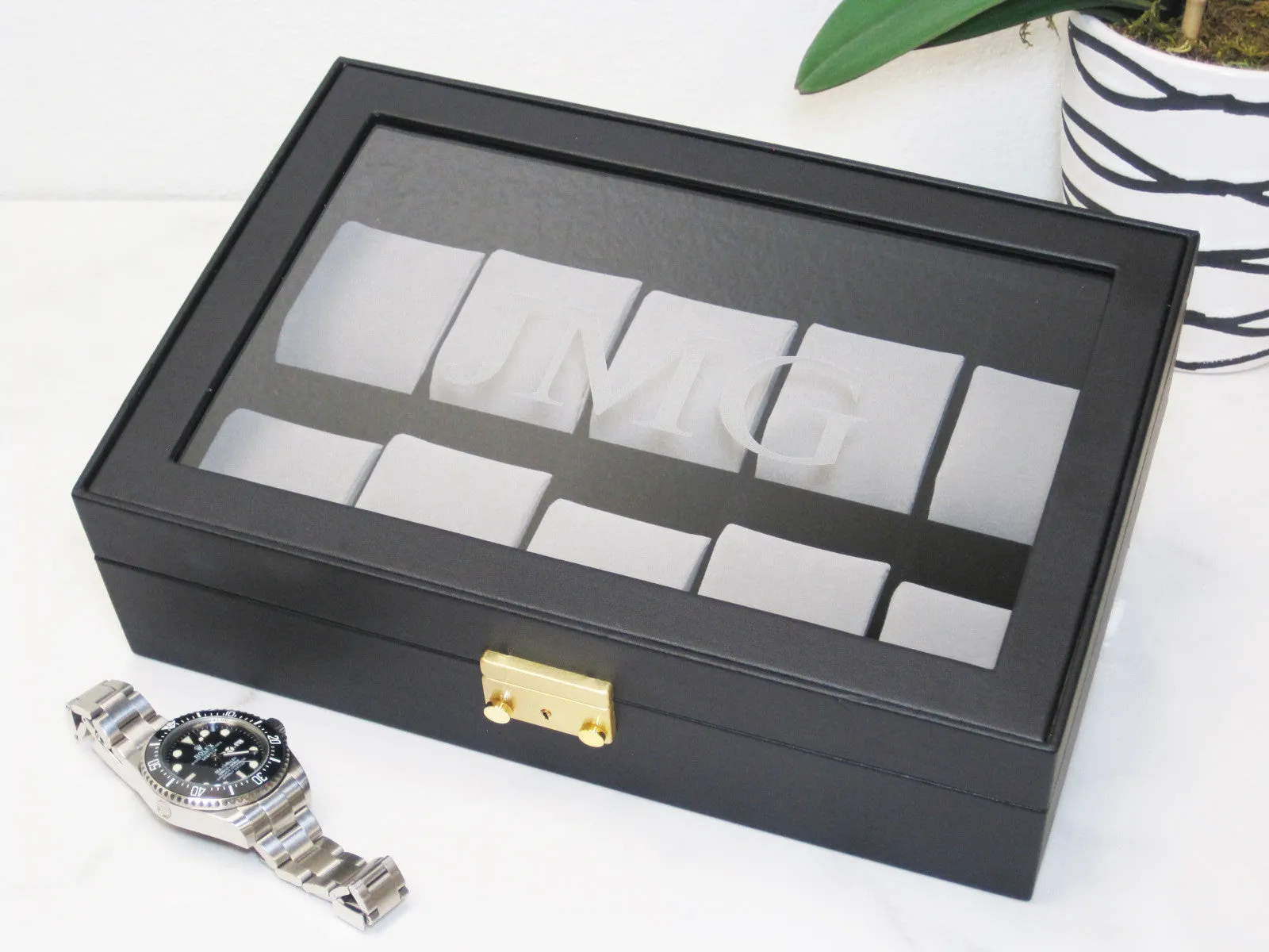 (10) Black Leather watch box