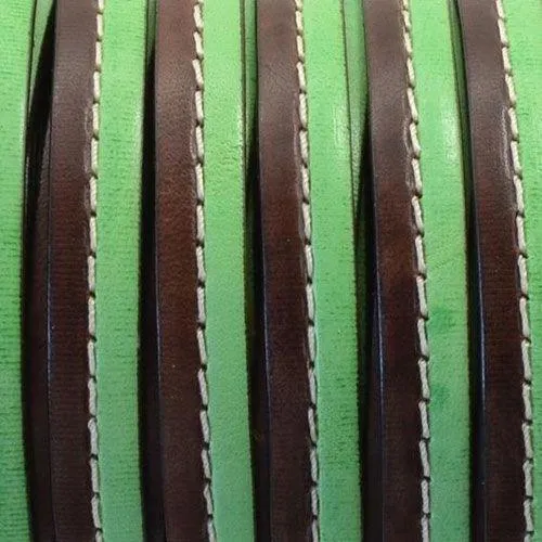 10 x 2mm two tone Flat Greek Leather - Brown and Green (Sold by the Inch)