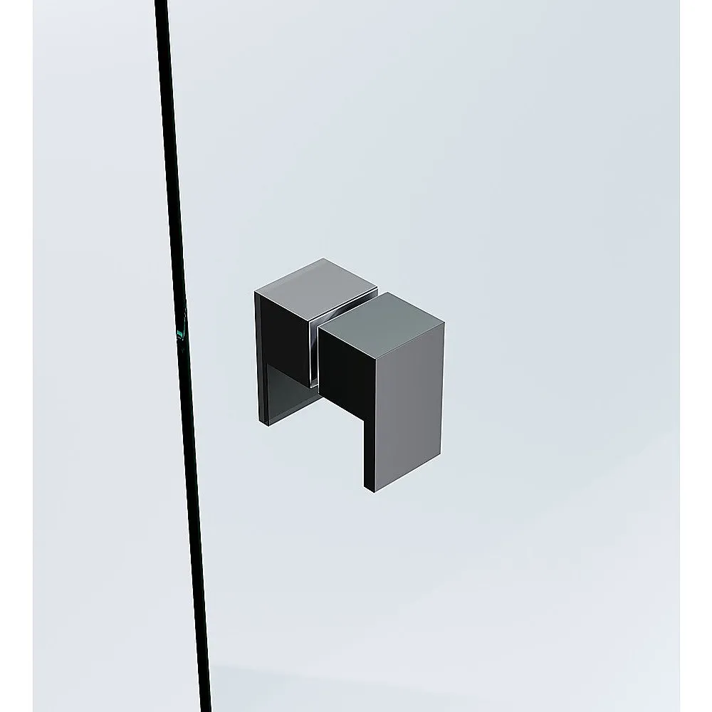 100cm Wall to Wall Frameless Shower Screen with Black Channel and Brass Hinges , Square Double Pull Handle