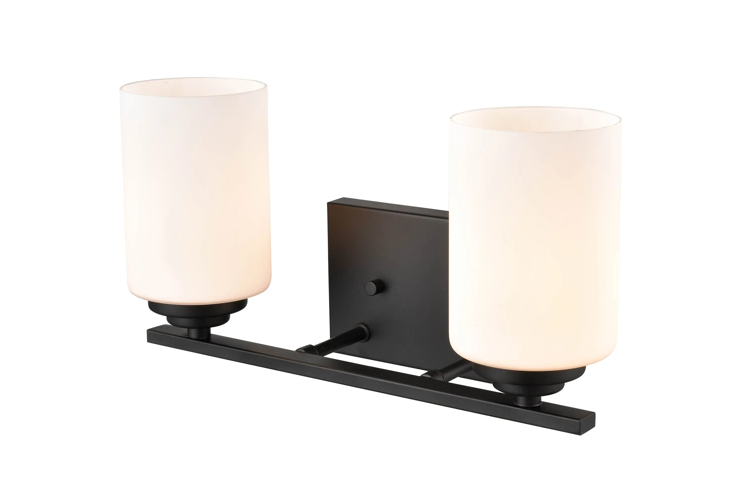 2 Lamps Durham Vanity Light - Matte Black - Etched White Glass - 14.25in. Wide