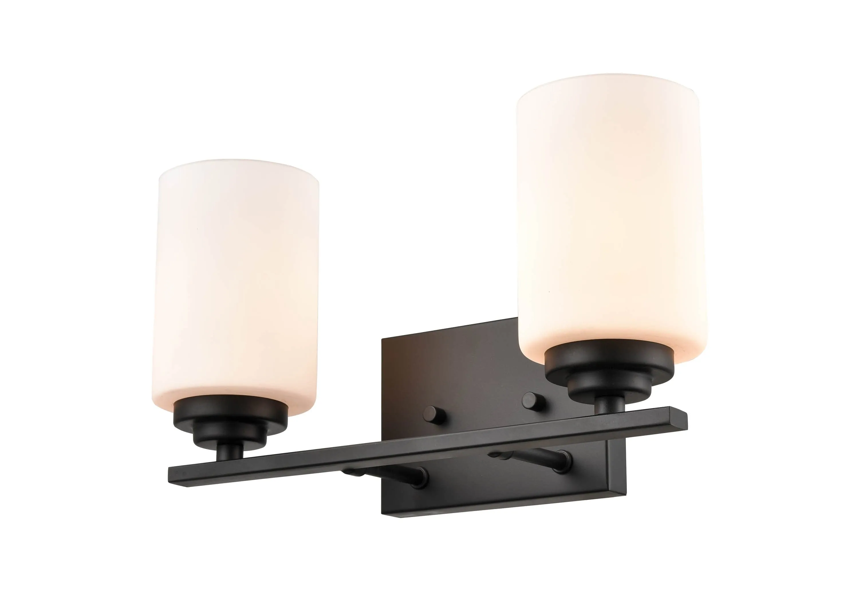 2 Lamps Durham Vanity Light - Matte Black - Etched White Glass - 14.25in. Wide