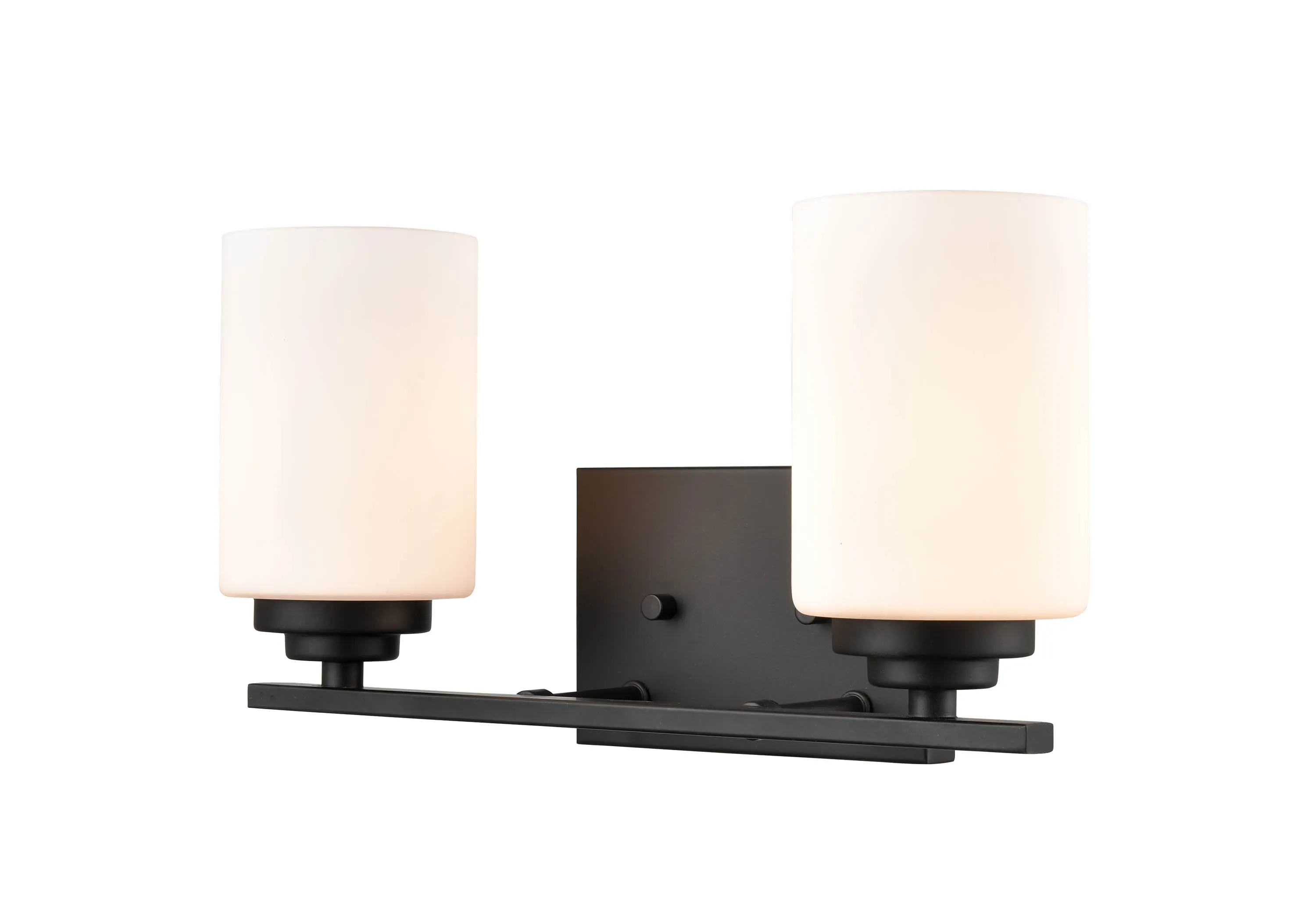 2 Lamps Durham Vanity Light - Matte Black - Etched White Glass - 14.25in. Wide