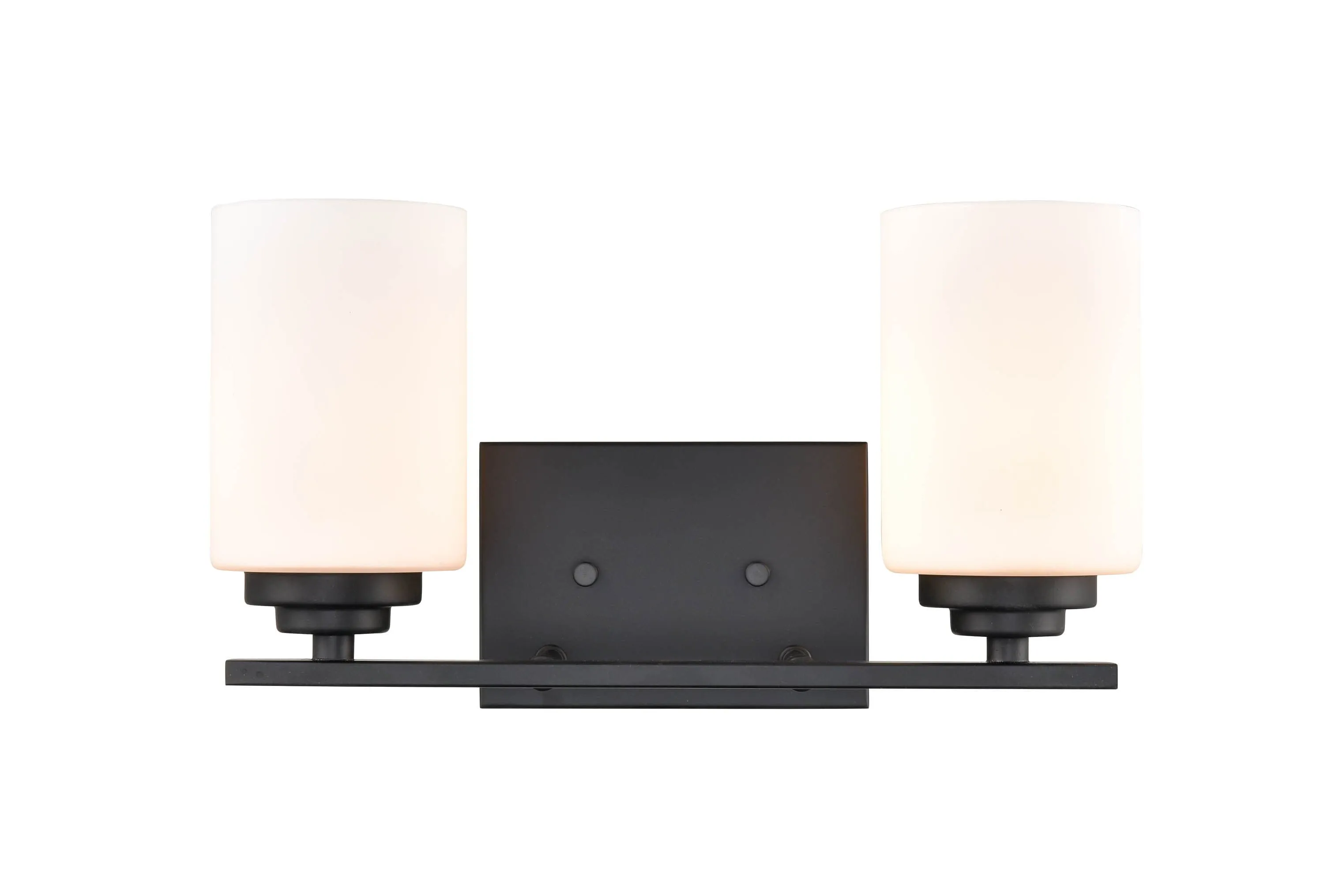 2 Lamps Durham Vanity Light - Matte Black - Etched White Glass - 14.25in. Wide