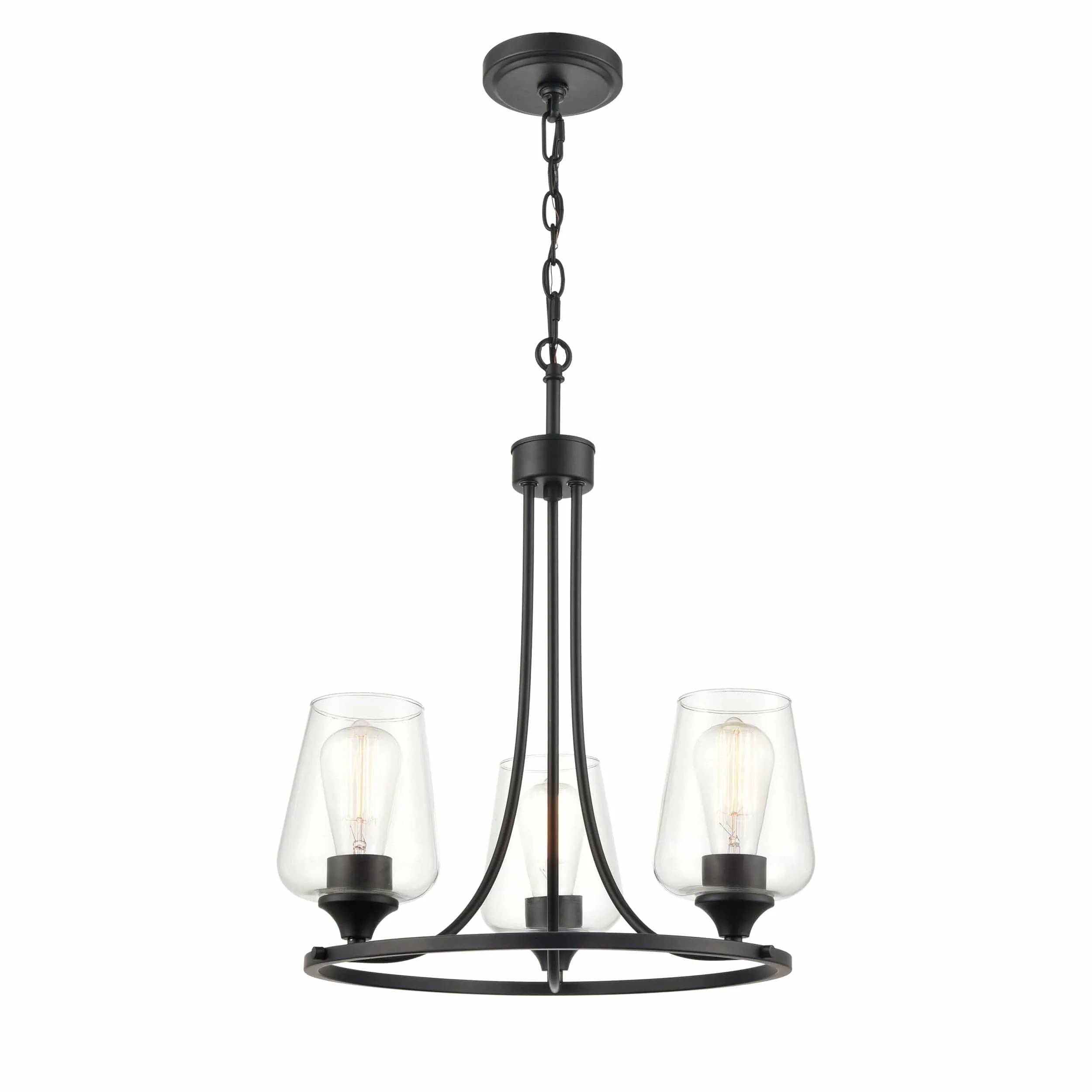 3 Lamps Ashford Chandelier - Matte Black - Clear Glass - 18in Diameter - E26 Medium Base