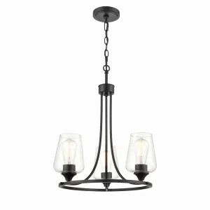 3 Lamps Ashford Chandelier - Matte Black - Clear Glass - 18in Diameter - E26 Medium Base