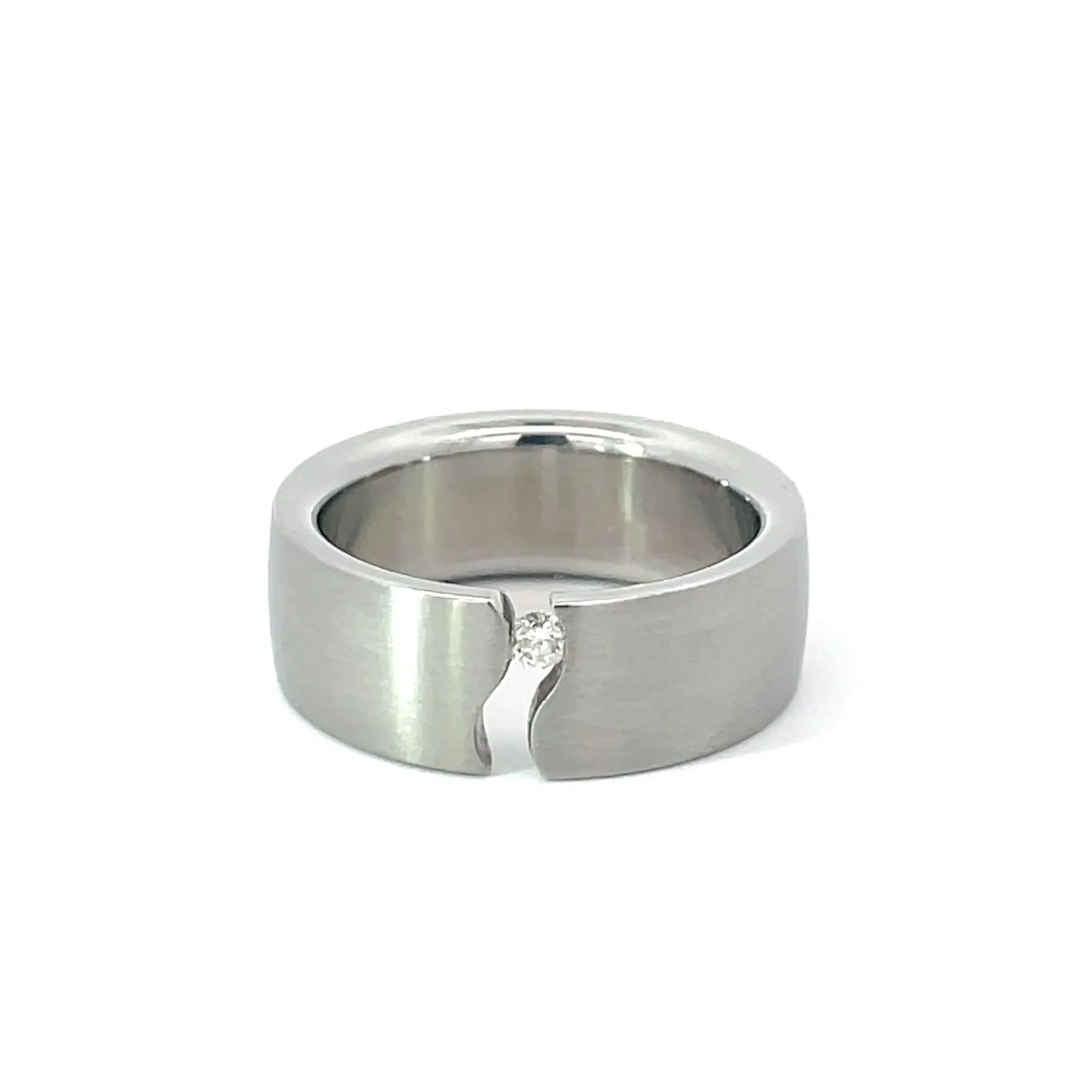 8mm Stainless Steel Tension Set Diamond Ring - Size P