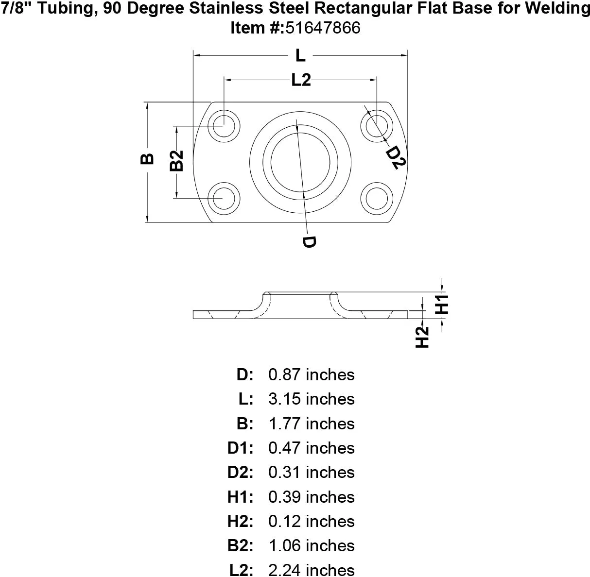 90 Degree Weldable Rectangular Flat Bases