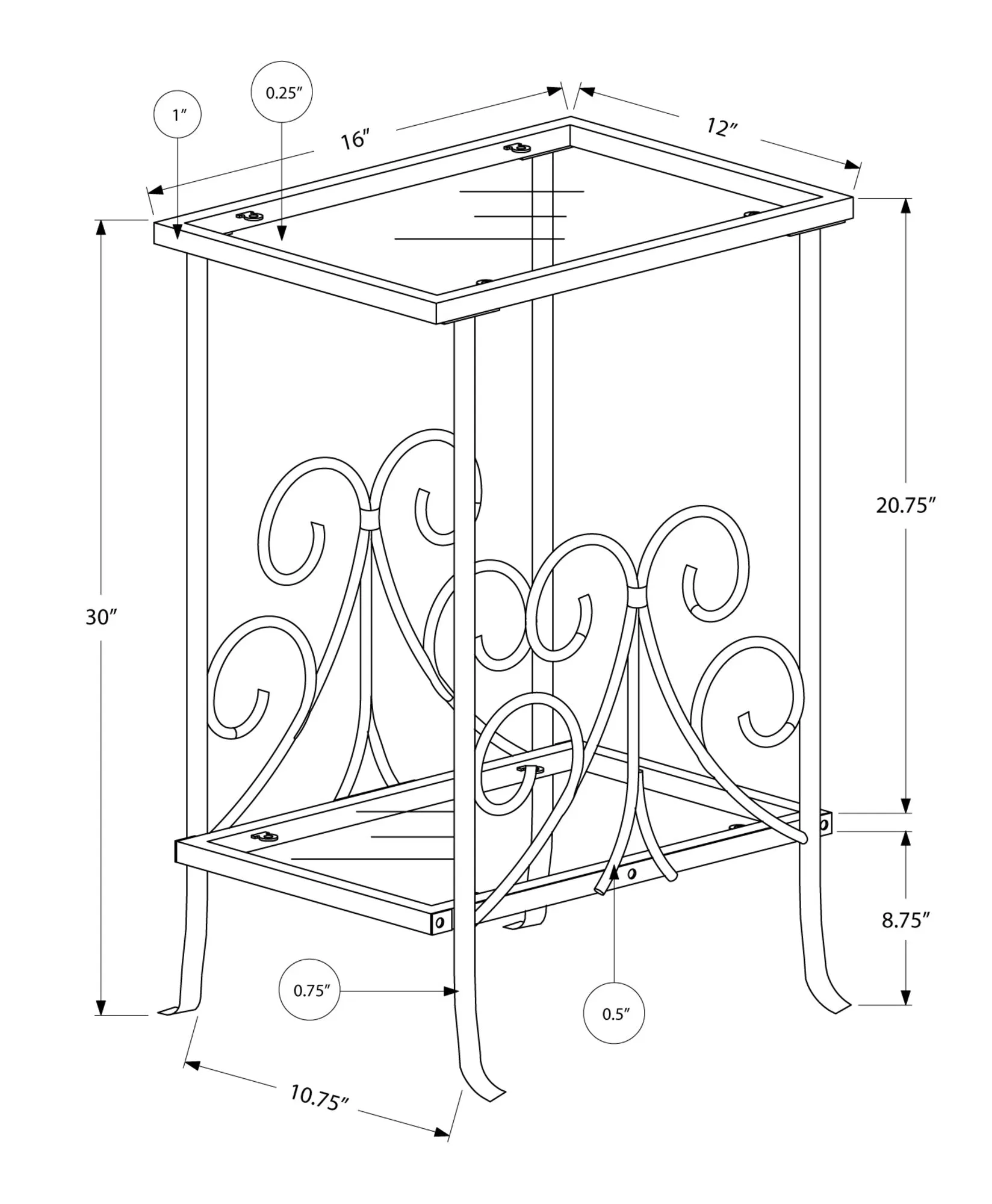 Accent Table - 30"H / Silver Metal With Tempered Glass