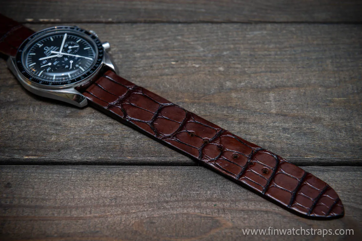 Alligator watch strap Brown, handmade in Finland, French Croco