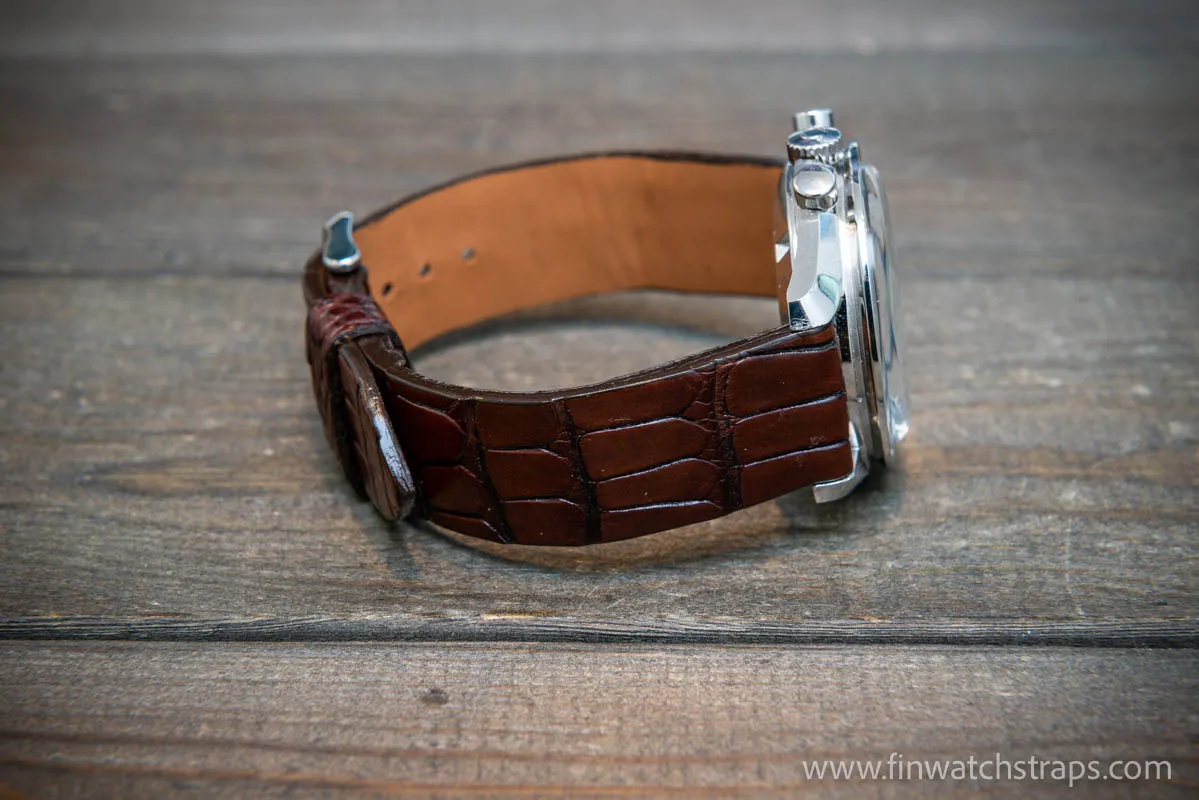 Alligator watch strap Brown, handmade in Finland, French Croco