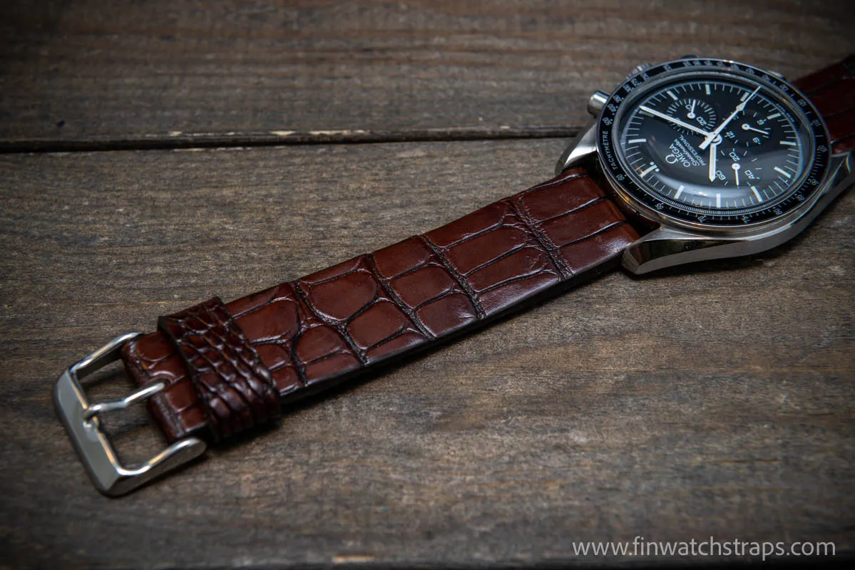 Alligator watch strap Brown, handmade in Finland, French Croco