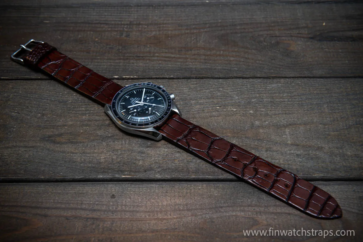 Alligator watch strap Brown, handmade in Finland, French Croco