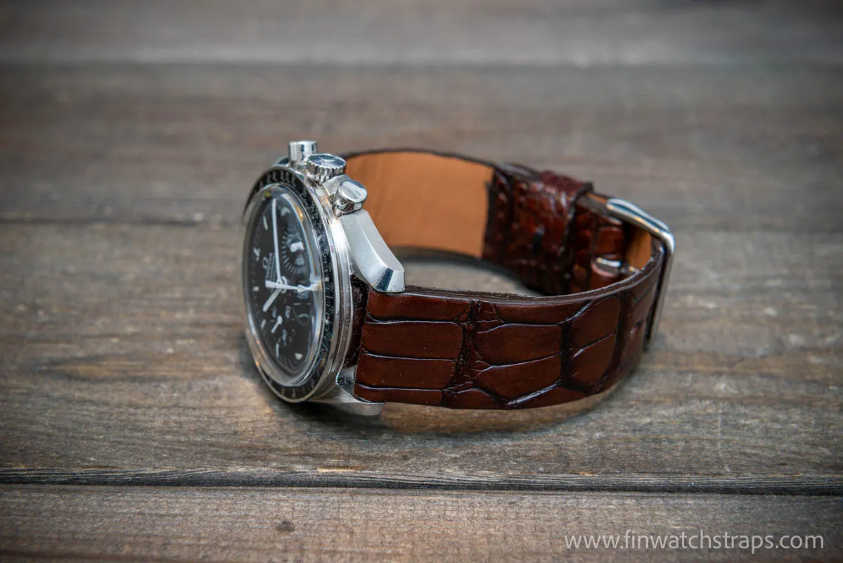 Alligator watch strap Brown, handmade in Finland, French Croco