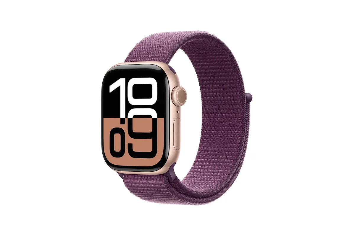 Apple Watch Series 10 | 42mm | Rose Gold Aluminium Case Plum Sport Loop