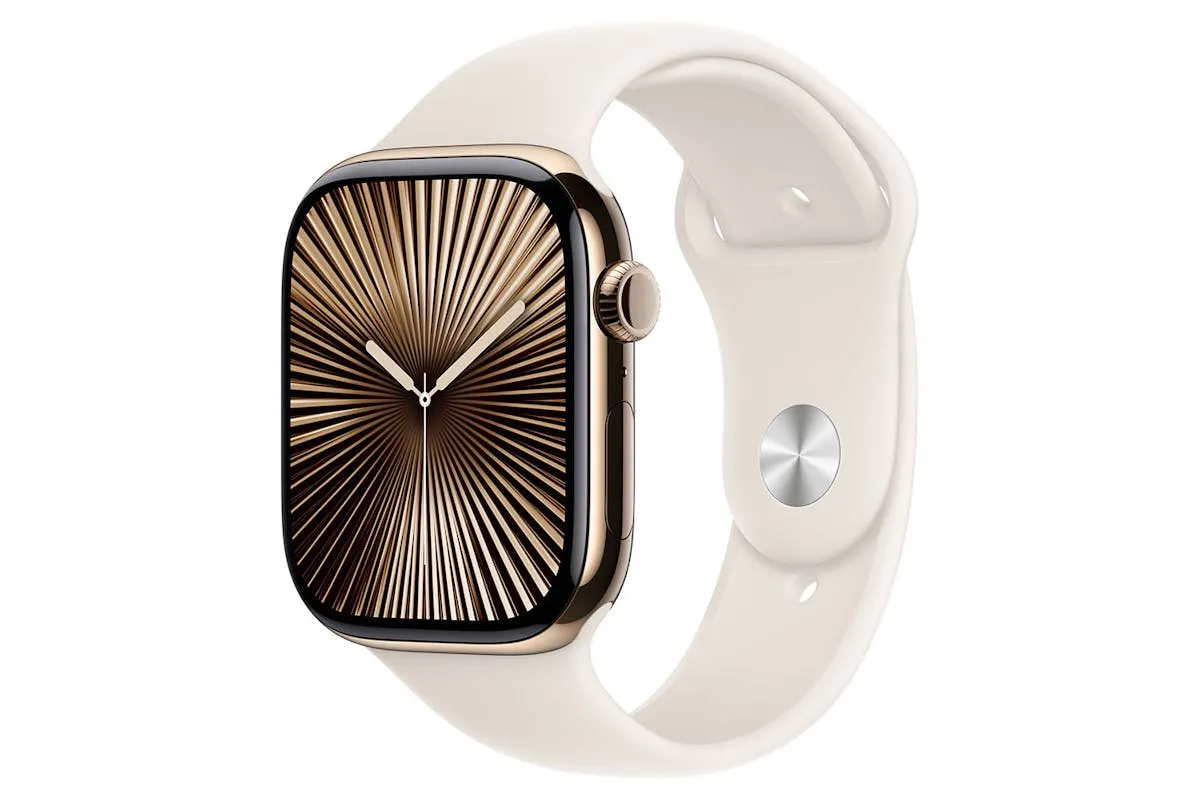 Apple Watch Series 10 GPS   Cellular | 46mm | Gold Titanium Case with Starlight Sport Band M/L