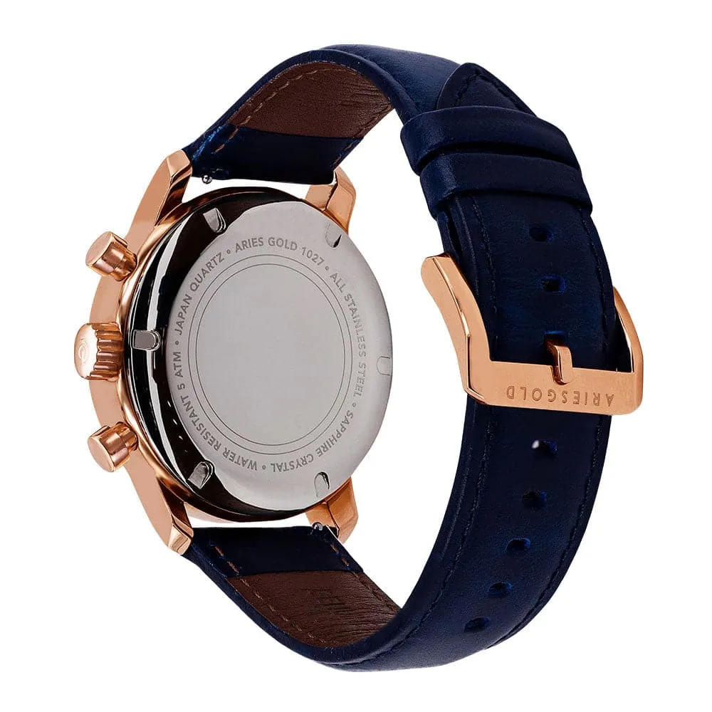 ARIES GOLD URBAN ETERNAL G 1027 RG-BU BLUE LEATHER STRAP MEN'S WATCH