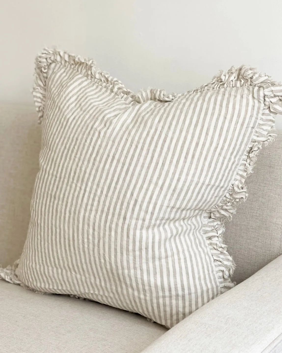 Beige And White Pinstripe Luxury Cotton Blend Cushion Cover - 45cm x 45cm