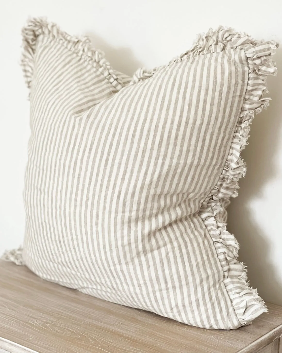 Beige And White Pinstripe Luxury Cotton Blend Cushion Cover - 45cm x 45cm