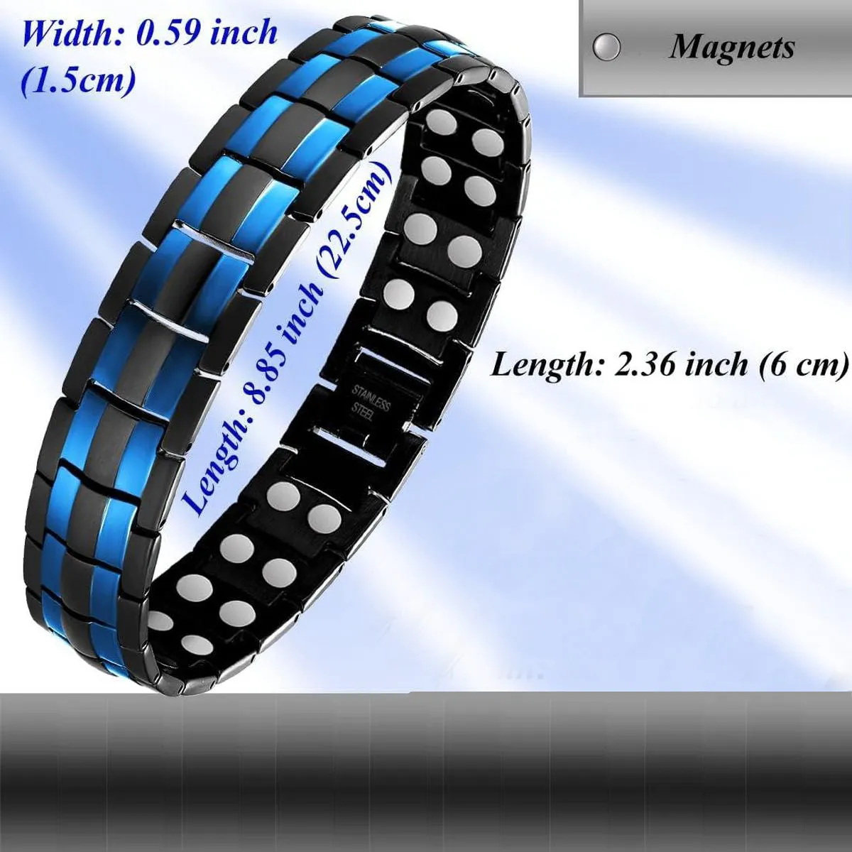 Blue Black Stainless Steel Magnet Health Therapy Bio Energy Bracelet