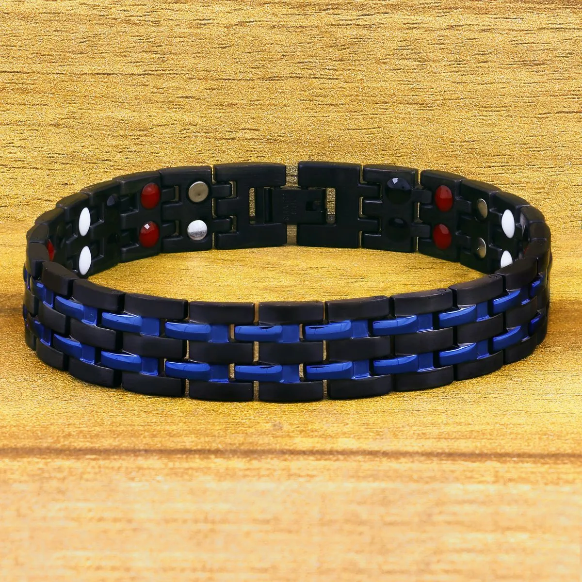 Blue Black Stainless Steel Magnet Health Therapy Bio Energy Bracelet