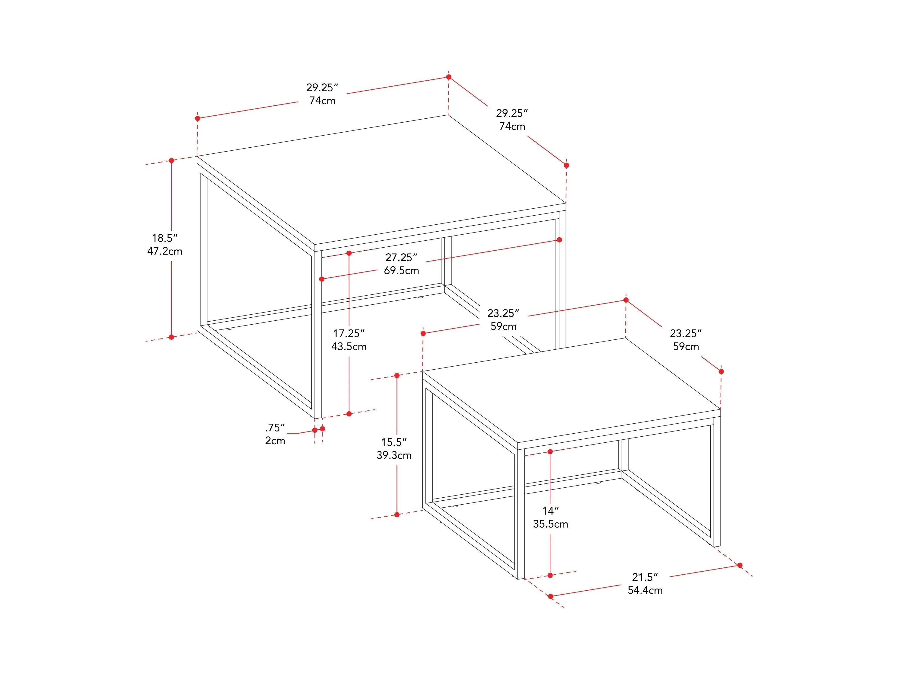 Brown Wood Square Nesting Coffee Tables