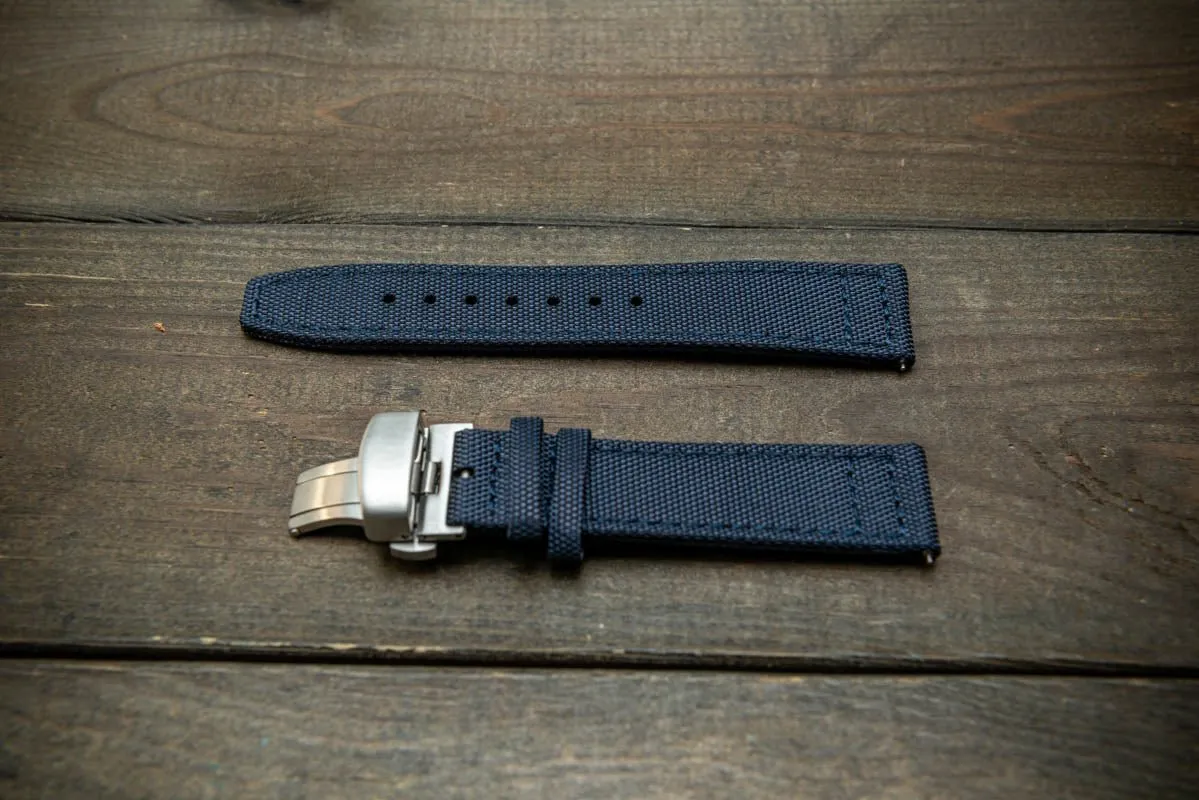 Canvas waterproof watch strap, 17 mm, 18mm, 19 mm, 20 mm, 21 mm, 22 mm, 23mm, 24mm  with a deployment clasp.