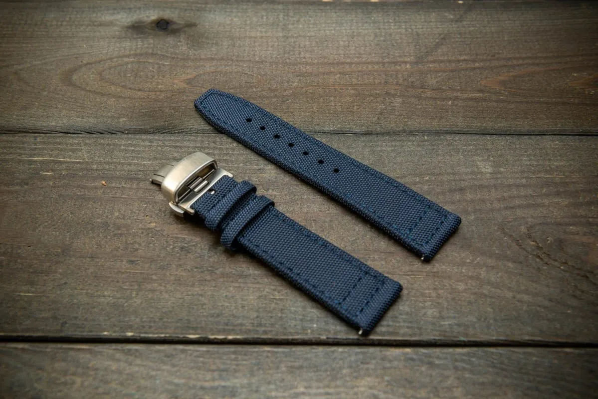 Canvas waterproof watch strap, 17 mm, 18mm, 19 mm, 20 mm, 21 mm, 22 mm, 23mm, 24mm  with a deployment clasp.