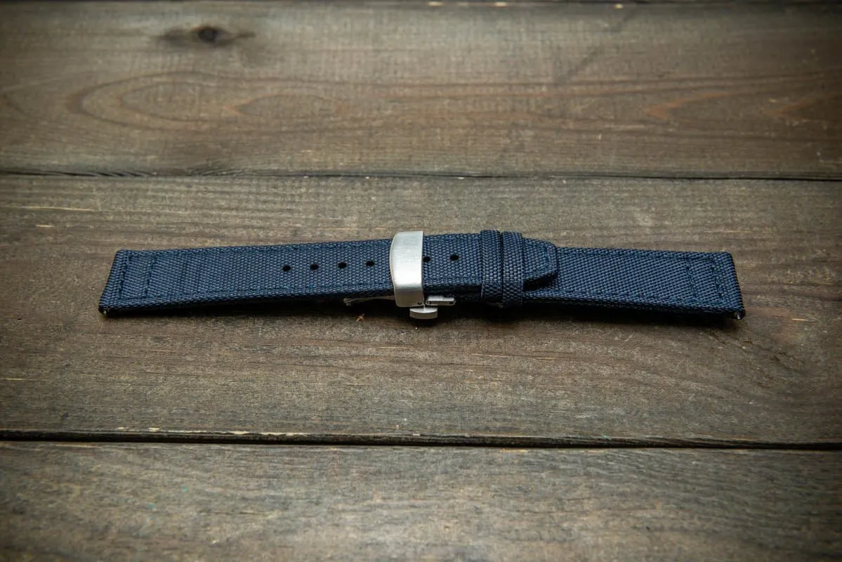 Canvas waterproof watch strap, 17 mm, 18mm, 19 mm, 20 mm, 21 mm, 22 mm, 23mm, 24mm  with a deployment clasp.