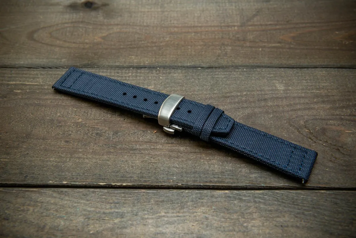 Canvas waterproof watch strap, 17 mm, 18mm, 19 mm, 20 mm, 21 mm, 22 mm, 23mm, 24mm  with a deployment clasp.