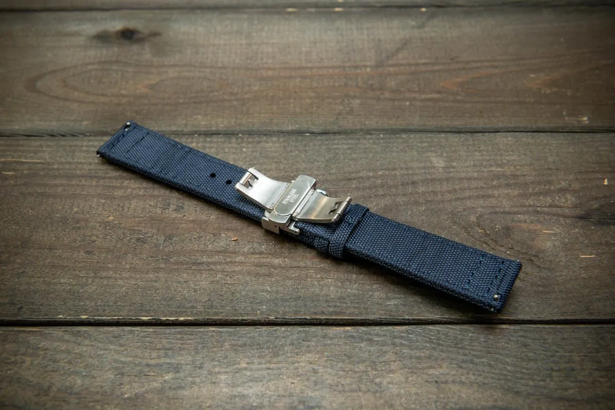 Canvas waterproof watch strap, 17 mm, 18mm, 19 mm, 20 mm, 21 mm, 22 mm, 23mm, 24mm  with a deployment clasp.