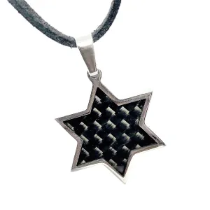 Carbon Fiber Inlaid Star of David Stainless Steel Necklace