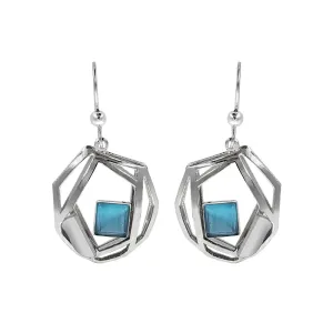 Christophe Poly Silver Web With Blue Square Earrings