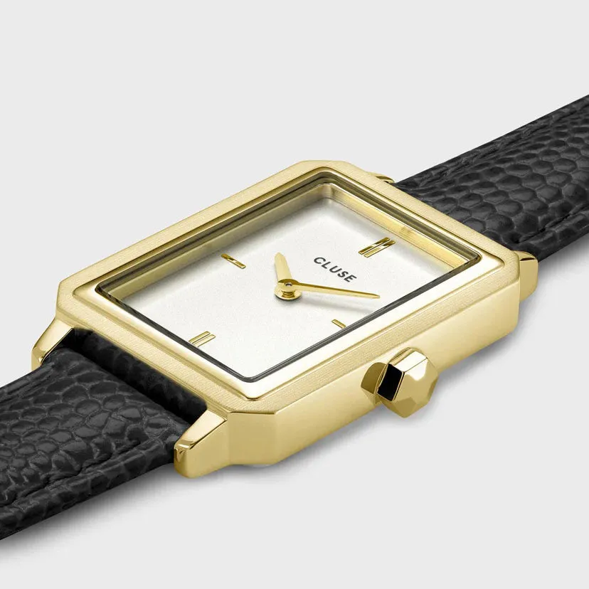 CLU Watch Fluette Leather Black Lizard Gold