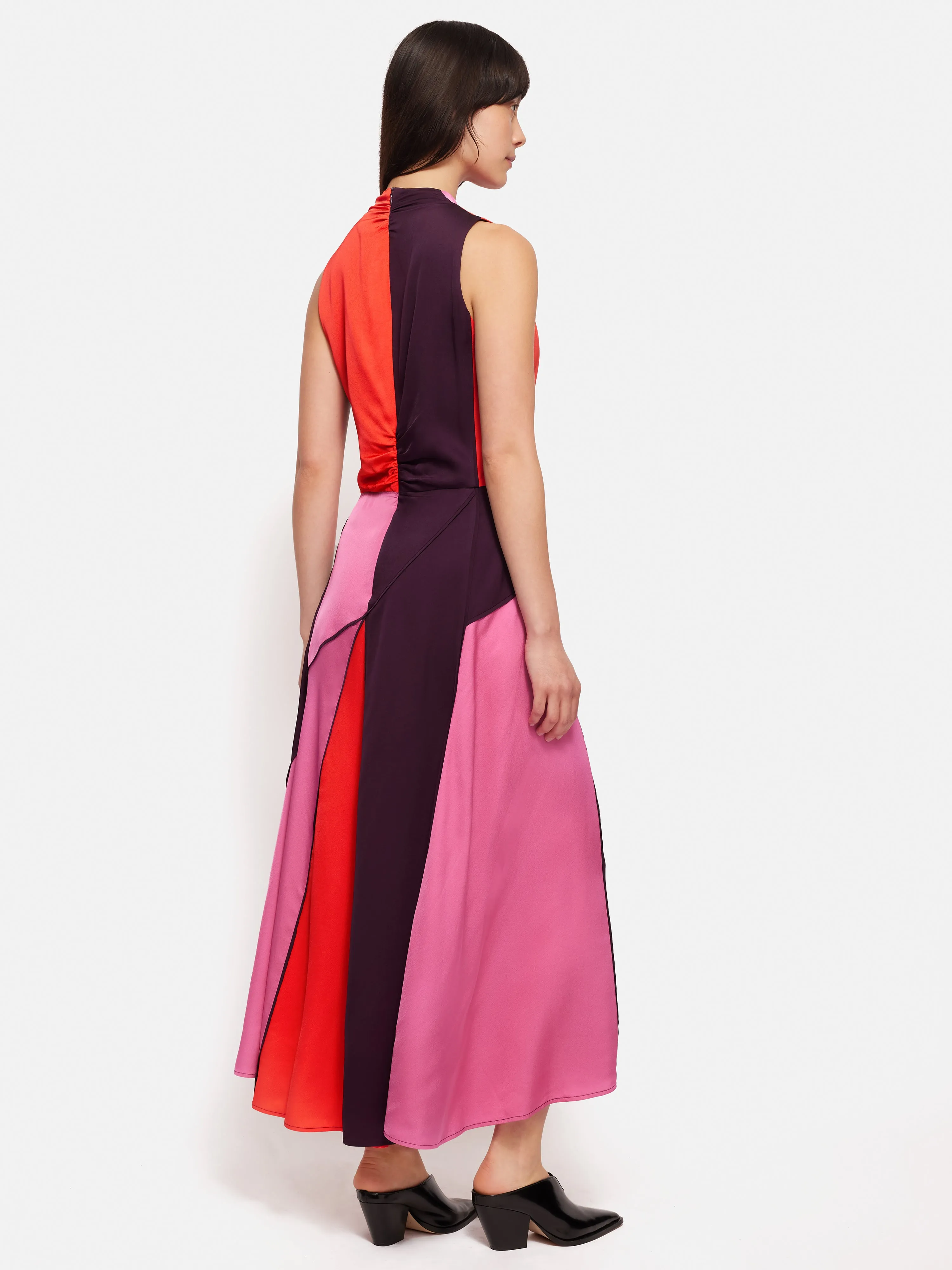 Colour Block Satin Dress | Purple