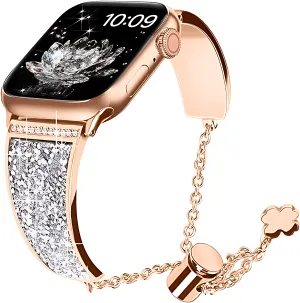 Diamond Bling Rhinestones Stainless Steel Replaceable Strap Bracelet For Apple Watch