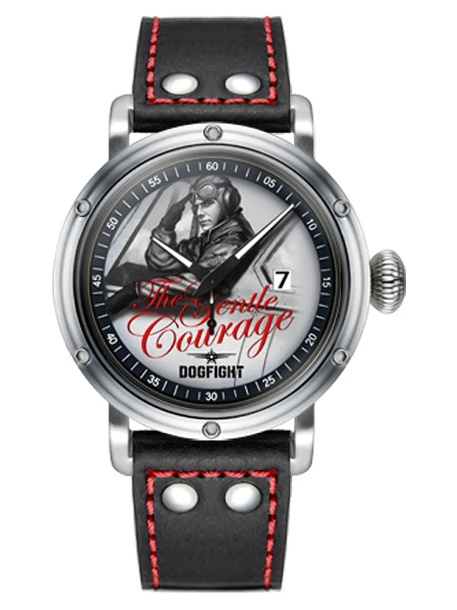 Dogfight PIN-UP COLLECTION Pilot "Gentle Courage" Black Leather Mens Watch DF0042