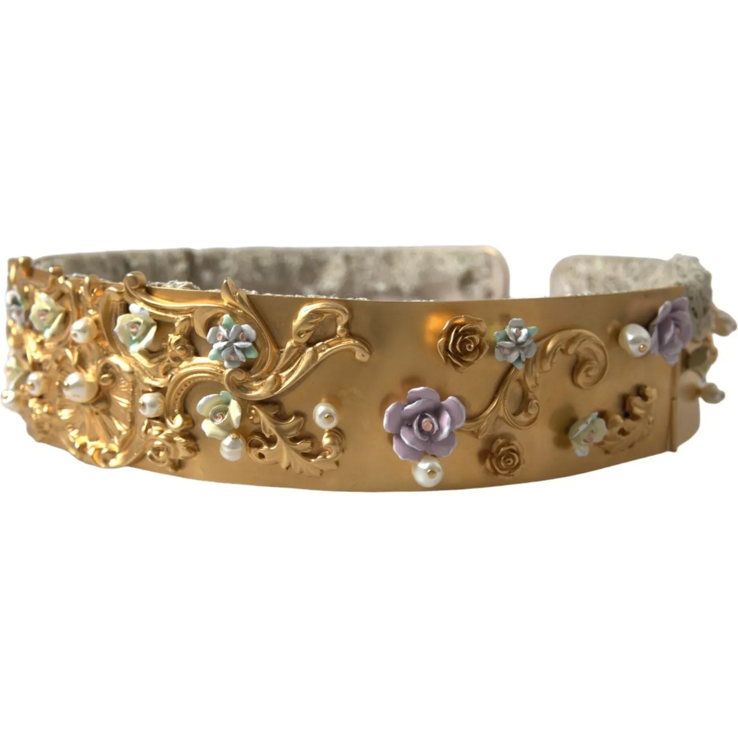 Dolce & Gabbana Elegant Gold-Tone Faux Pearl Floral Belt