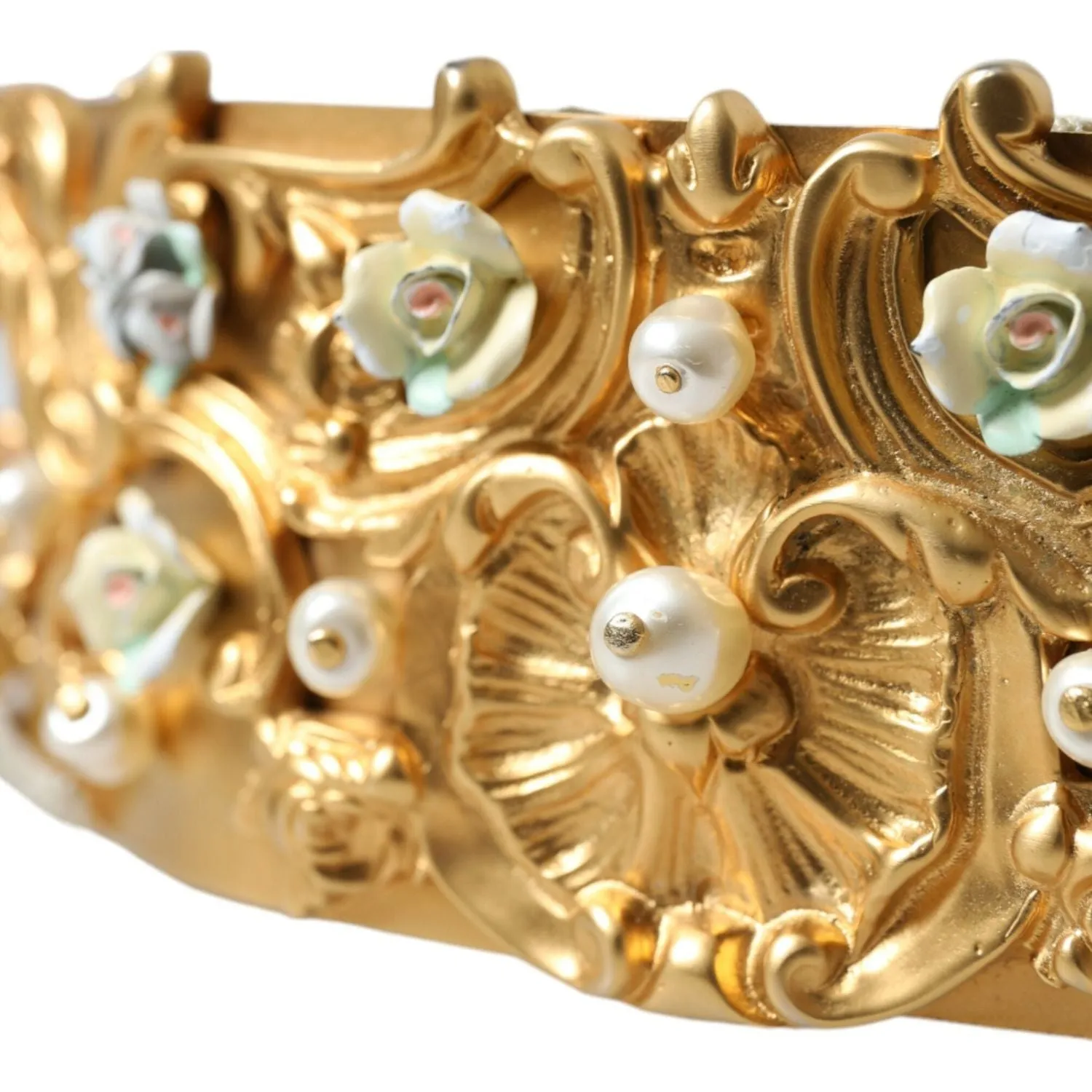 Dolce & Gabbana Elegant Gold-Tone Faux Pearl Floral Belt