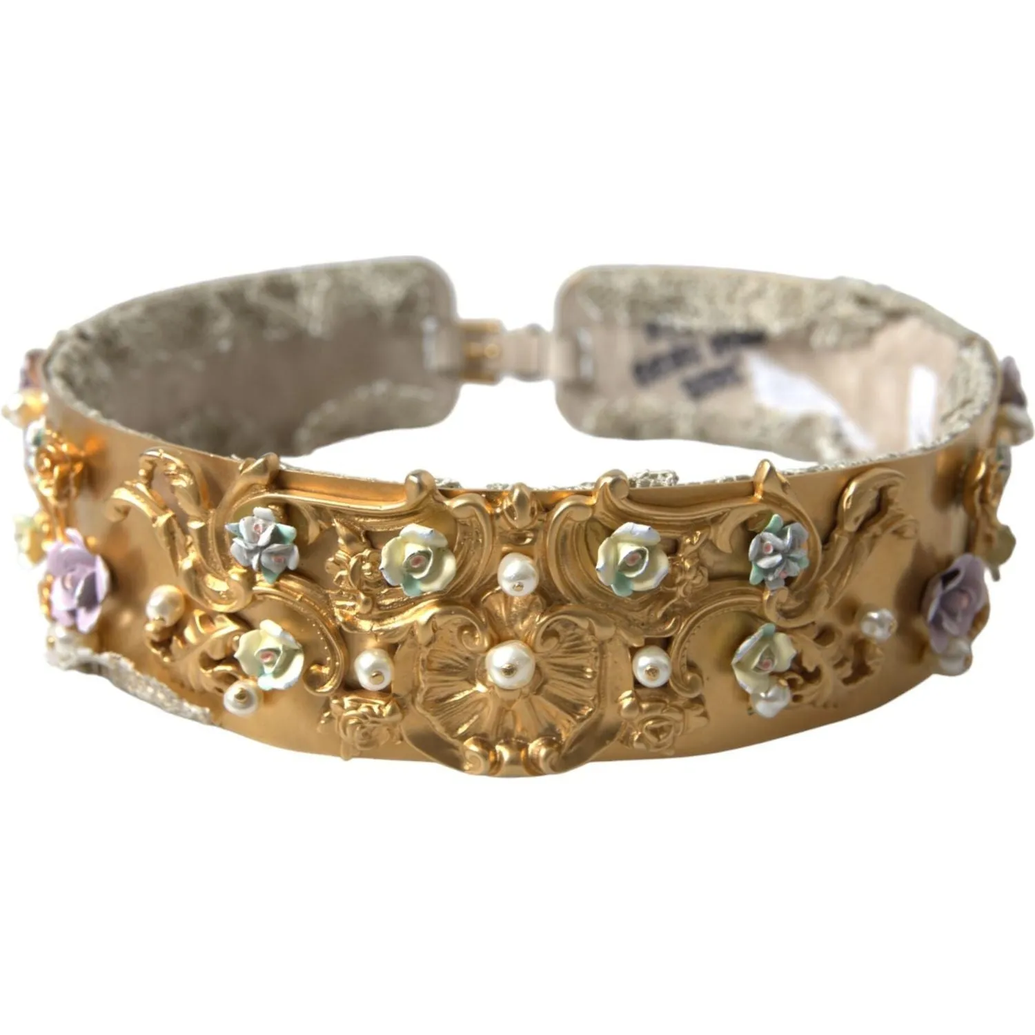 Dolce & Gabbana Elegant Gold-Tone Faux Pearl Floral Belt