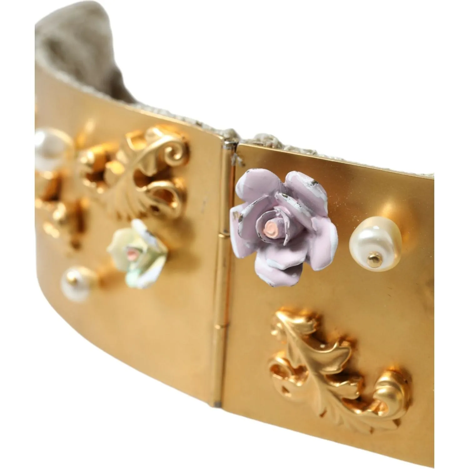 Dolce & Gabbana Elegant Gold-Tone Faux Pearl Floral Belt