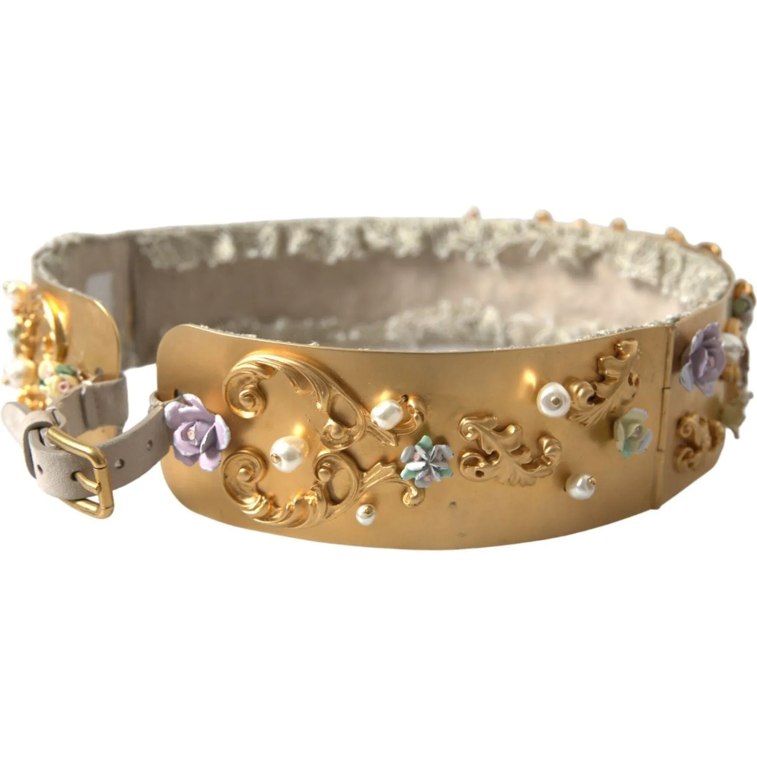 Dolce & Gabbana Elegant Gold-Tone Faux Pearl Floral Belt