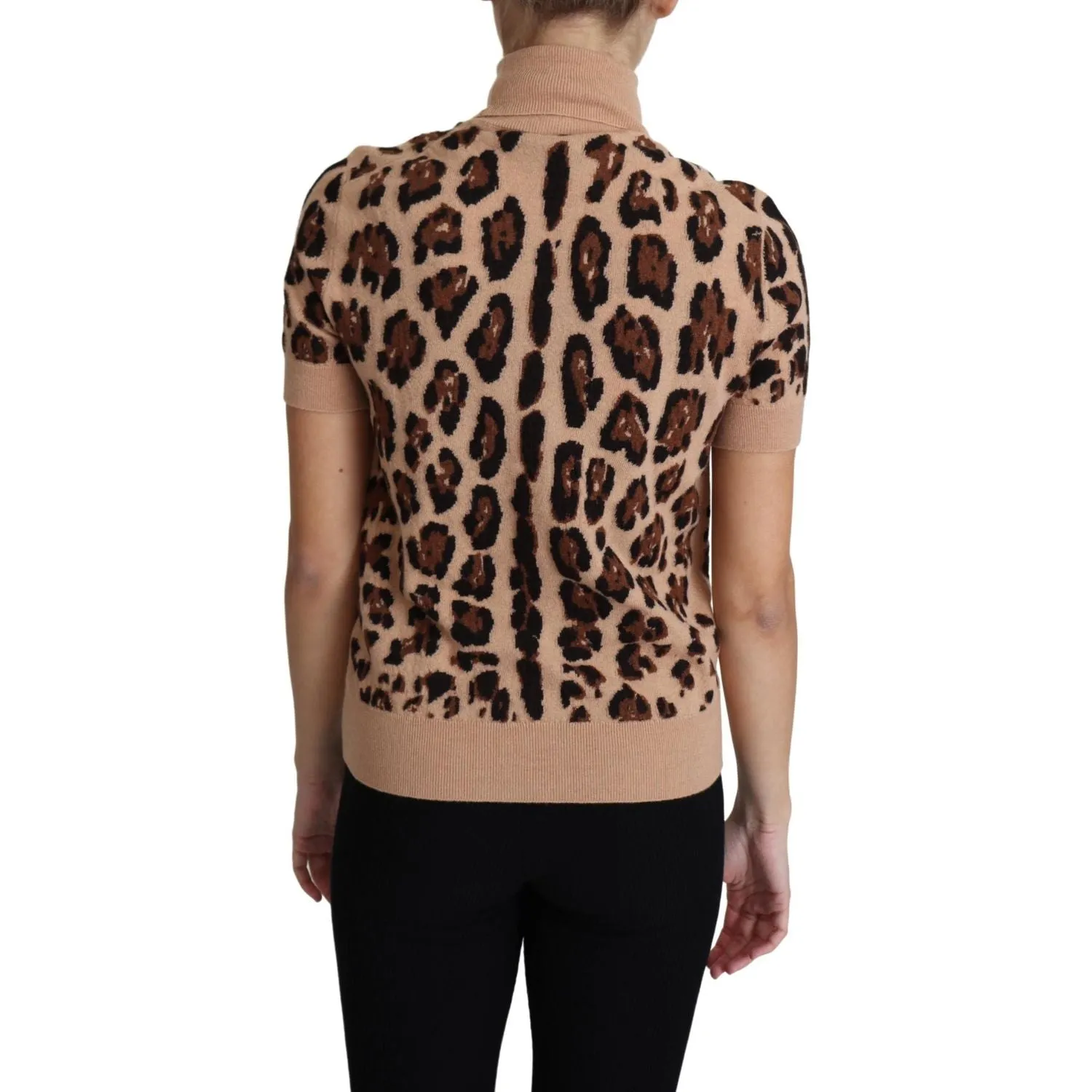 Dolce & Gabbana Elegant Leopard Print Wool Turtleneck Top