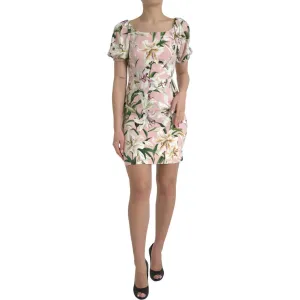 Dolce & Gabbana Elegant Pink Lily Print Sheath Dress