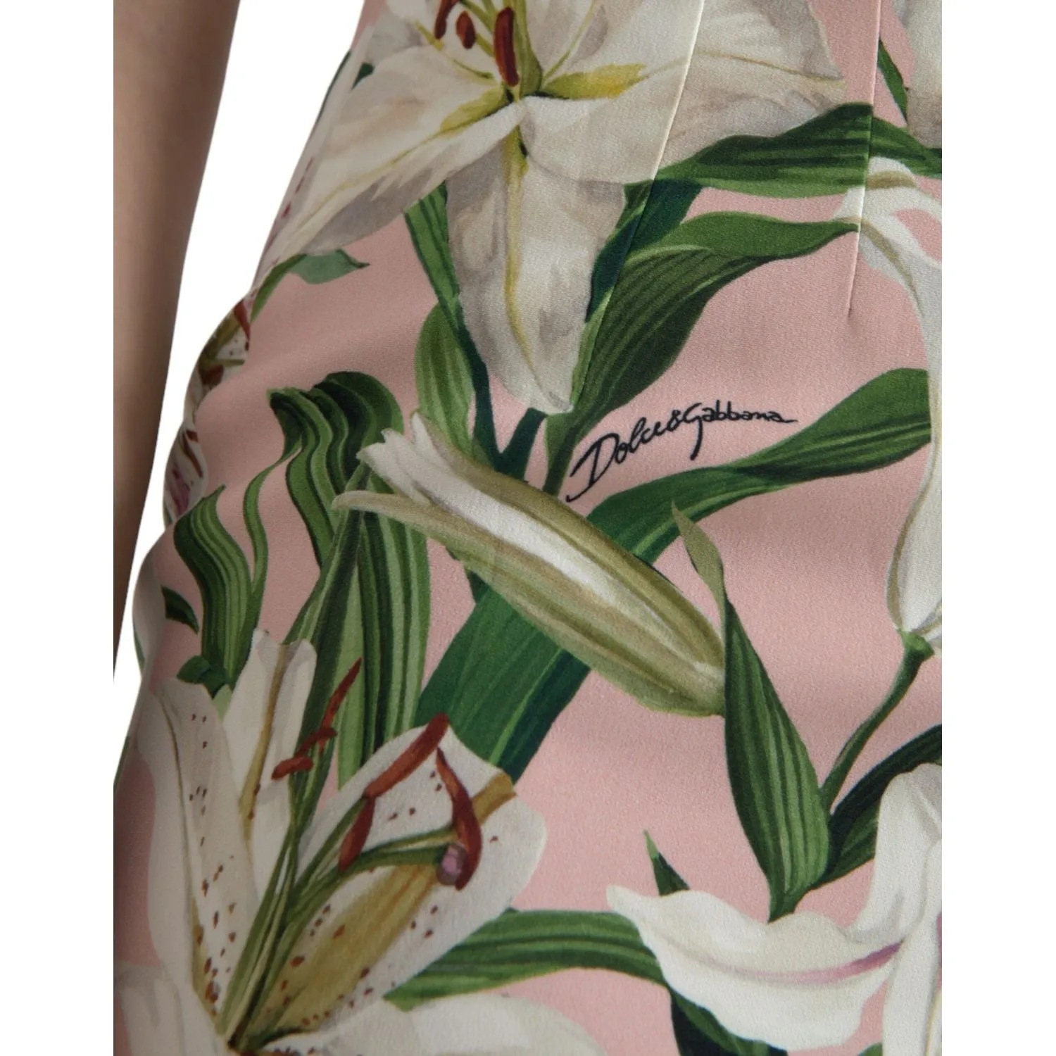 Dolce & Gabbana Elegant Pink Lily Print Sheath Dress