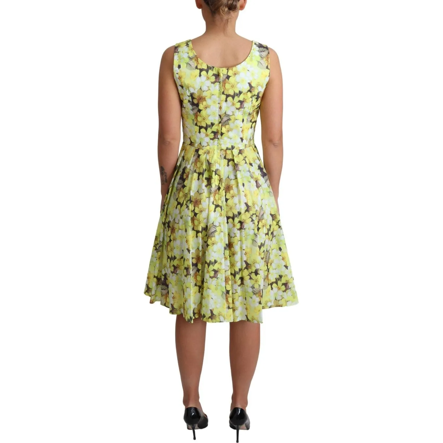 Dolce & Gabbana Elegant Yellow Floral A-Line Sleeveless Dress