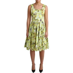 Dolce & Gabbana Elegant Yellow Floral A-Line Sleeveless Dress