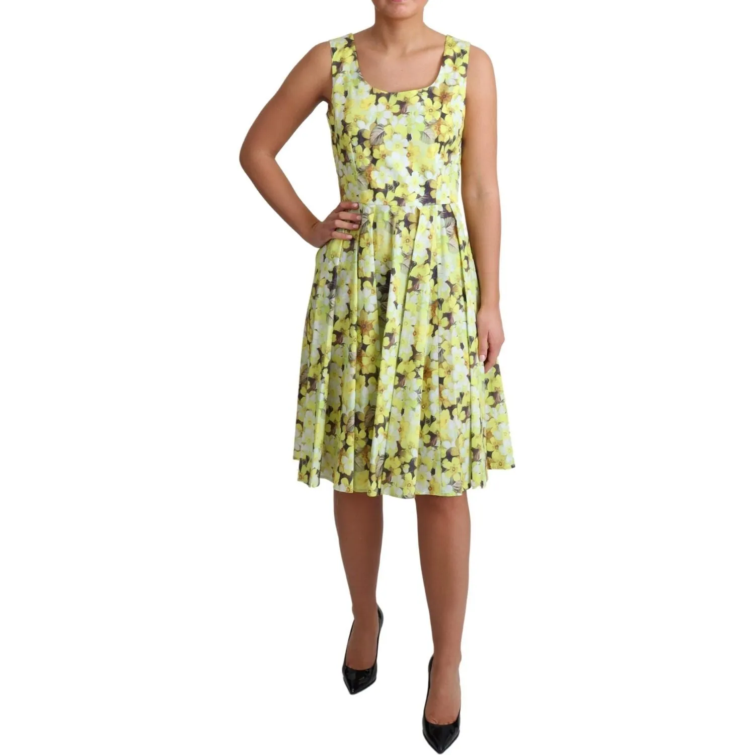 Dolce & Gabbana Elegant Yellow Floral A-Line Sleeveless Dress