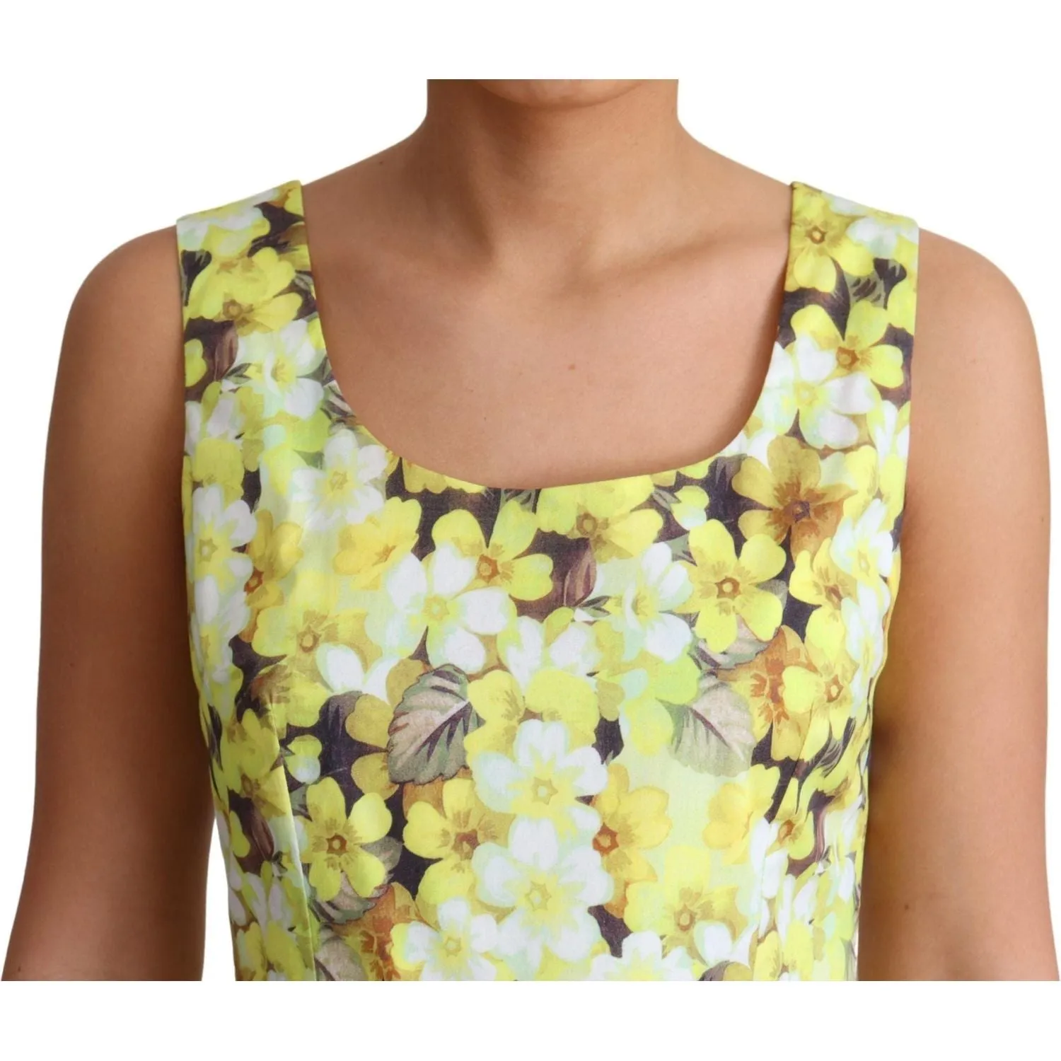 Dolce & Gabbana Elegant Yellow Floral A-Line Sleeveless Dress