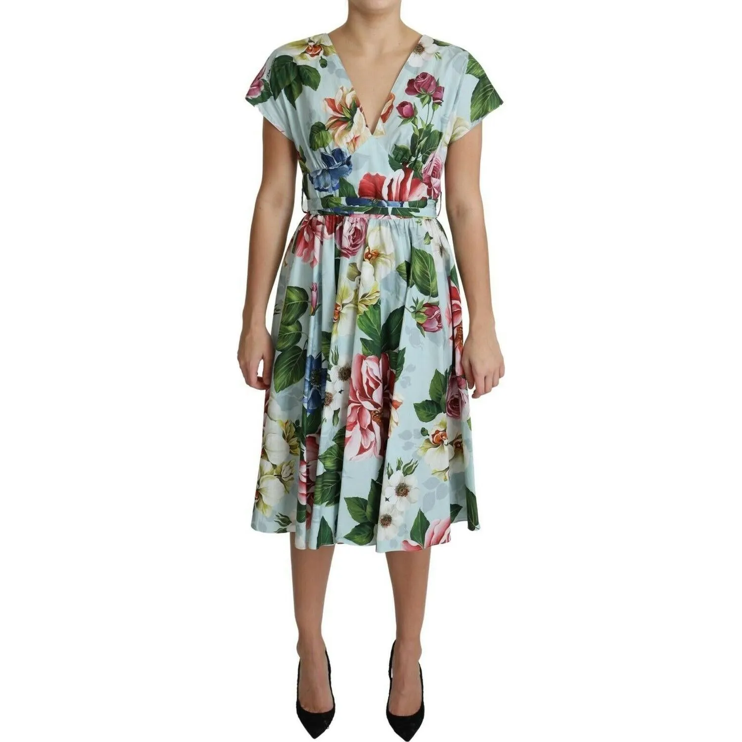 Dolce & Gabbana Floral Elegance V-Neck Cotton Dress